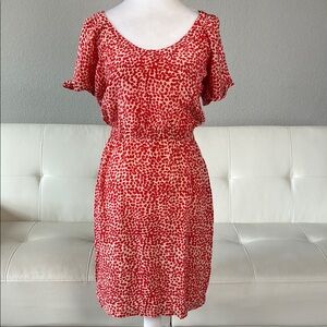 Silk Twelfth Street by Cynthia Vincent Red-Orange Print Short-Sleeve Dress